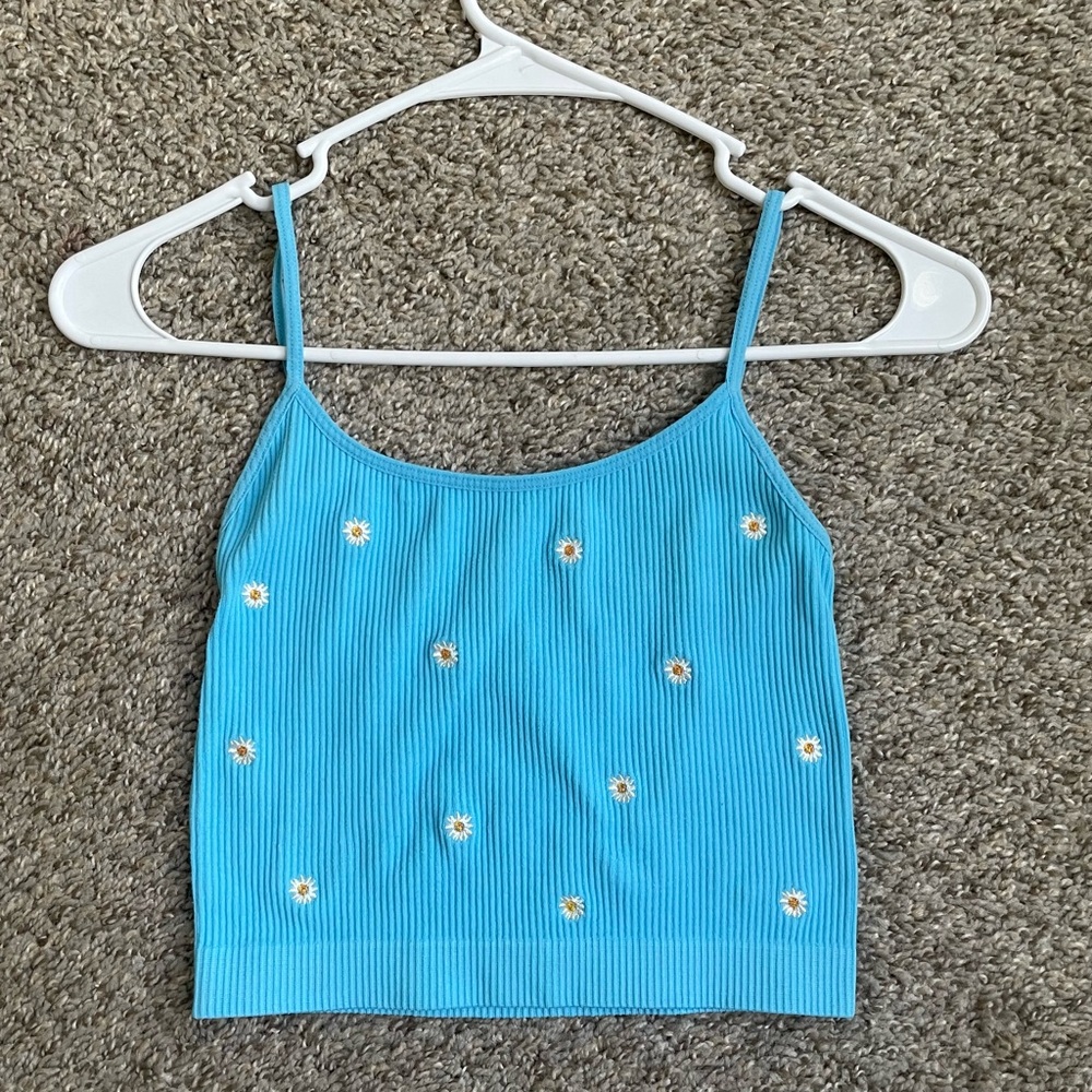 Blue Embellished Sleeveless Crop Camisole